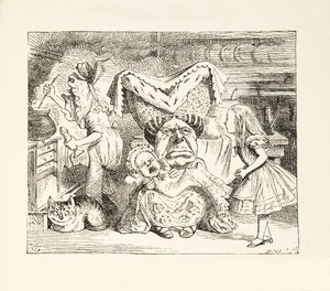 Hertuginden med sin familie, fra Alices eventyr i Eventyrland af Lewis Carroll (1832 - 98), udgivet i 1891 af John Tenniel